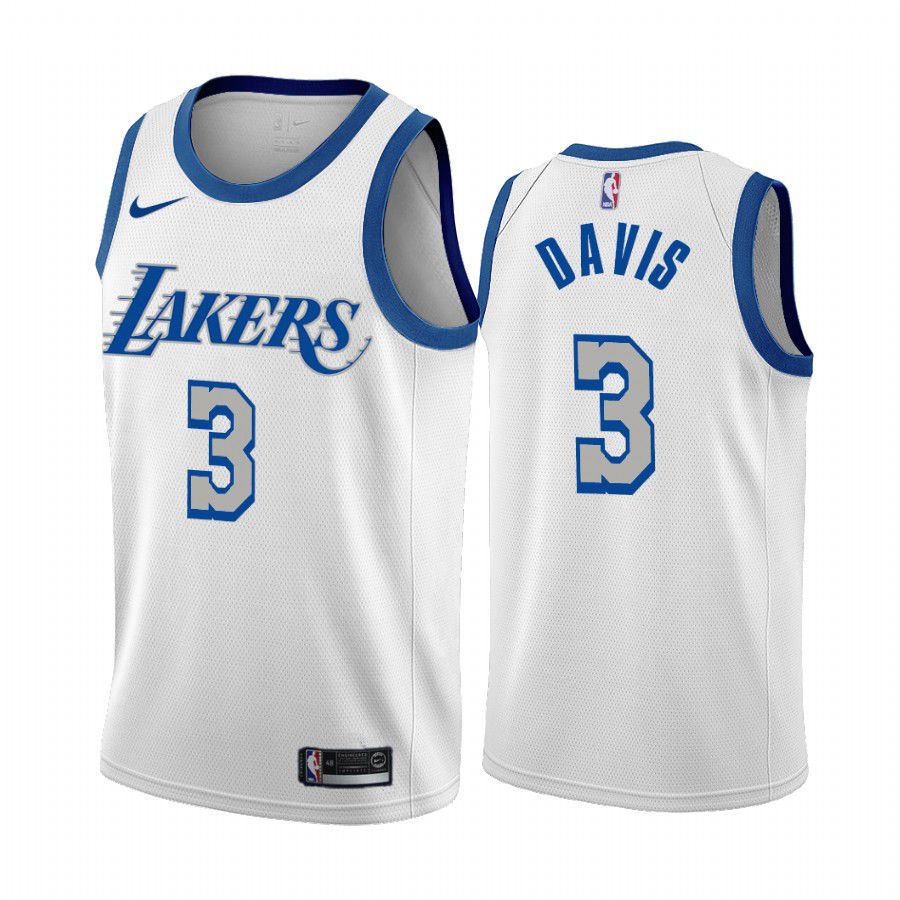 Men Los Angeles Lakers 3 anthony davis white city edition new blue silver logo 2020 nba jersey